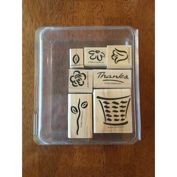 Stampin' Up Rubber Stamp Set BASKET OF BLOSSOMS Flowers Thanks 1999 Scrapbooking - Picture 1 of 2
